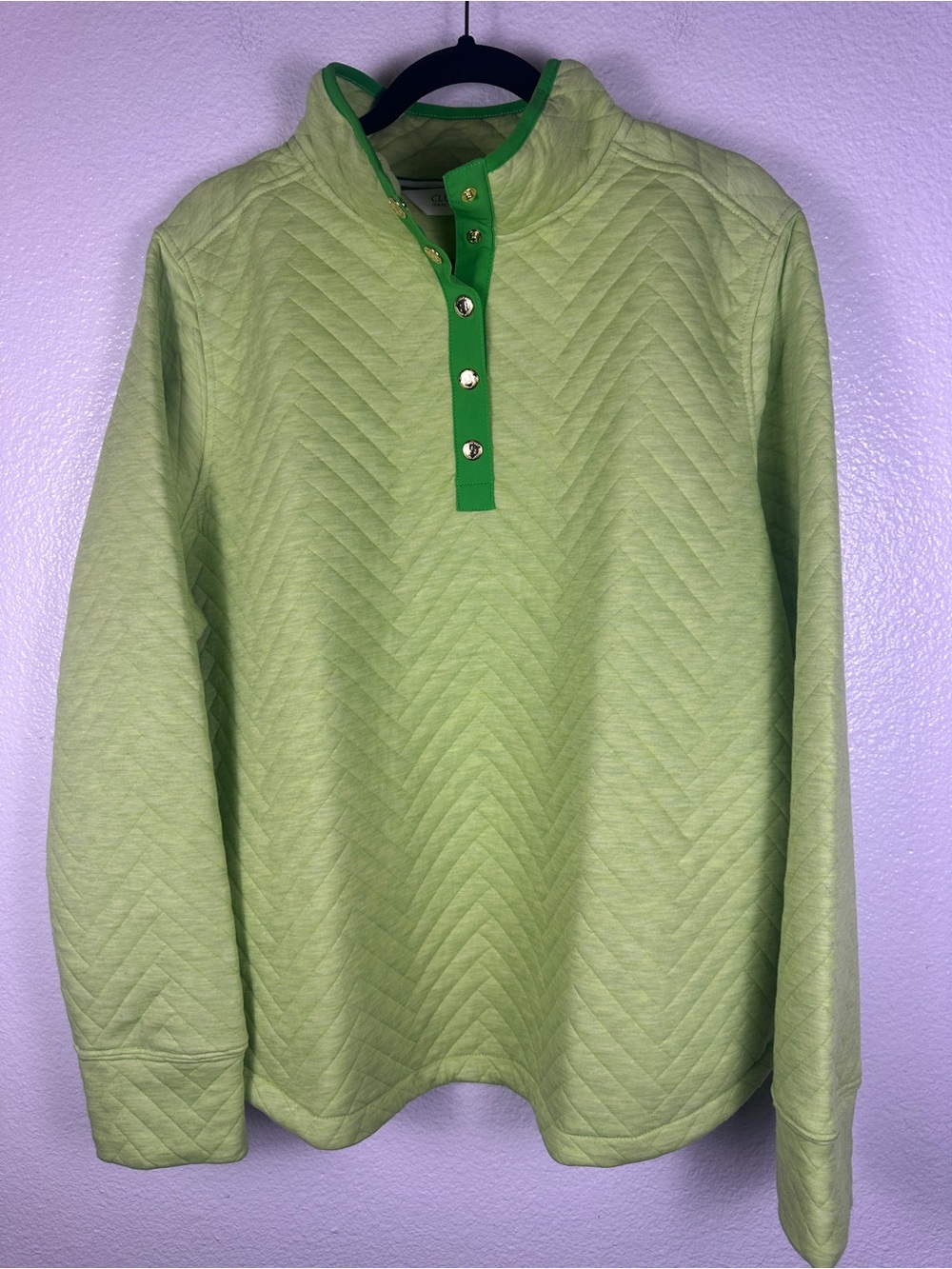 Isaac Mizrahi Live! Women's Quilted Mock Neck Henley Pullover Green XL